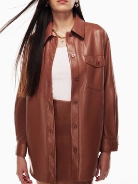 Aritzia- Wilfred- Brown Faux Leather Shirt Jacket - Women